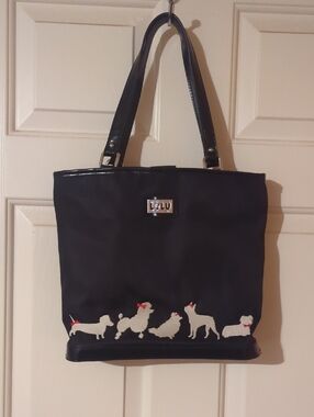 Black Shoulder Tote with White Dog Motif